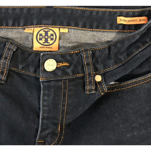 TORY BURCH Women Blue Solid Super Skinny Dark Wash Denim 5-Pocket Jeans - 27 - Picture 4 of 10